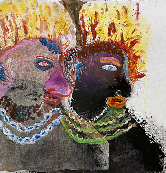 mixed media artwork of two heads with powerful expressions